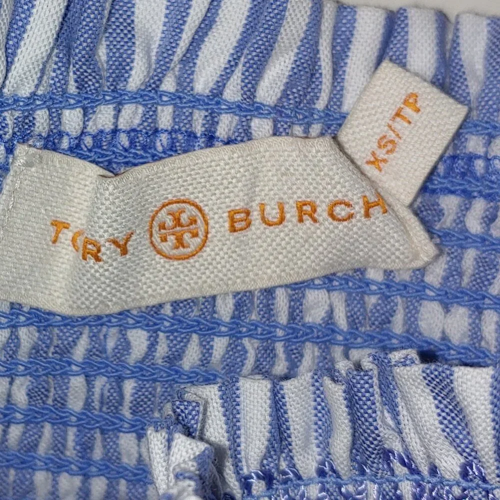 Tory Burch Blue and White Smocked Waist Mini Skirt Size XS